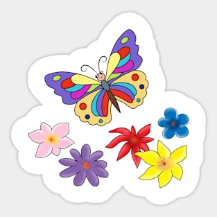 Cartoon butterflies  and flowers Sticker